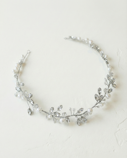 Crystal and Pearl Leaf Hair Vine