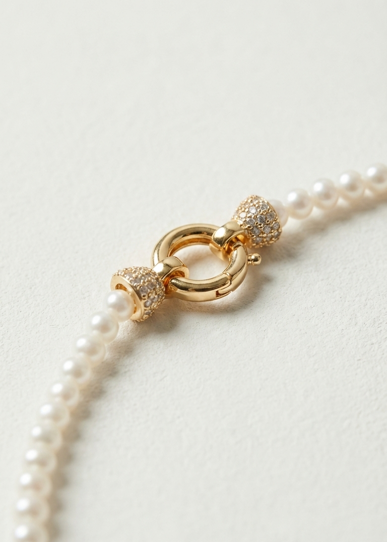 Long bow pearl necklace