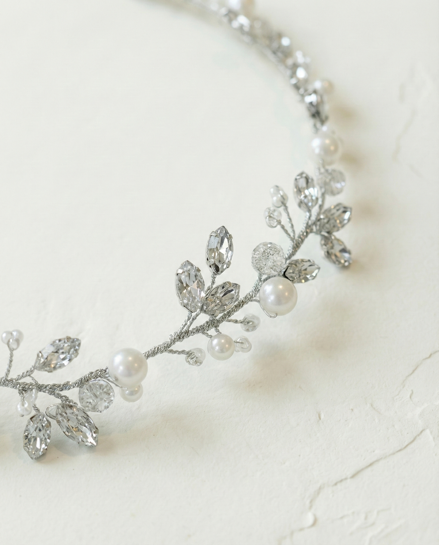 Bridal hair vine silver rhinestones with tiny white glass beads