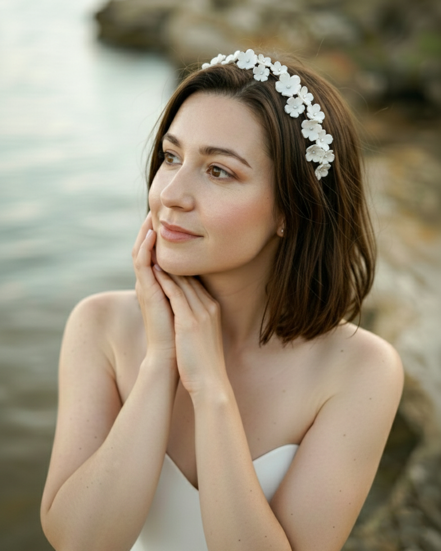 Bridal hair vine with white flowers
