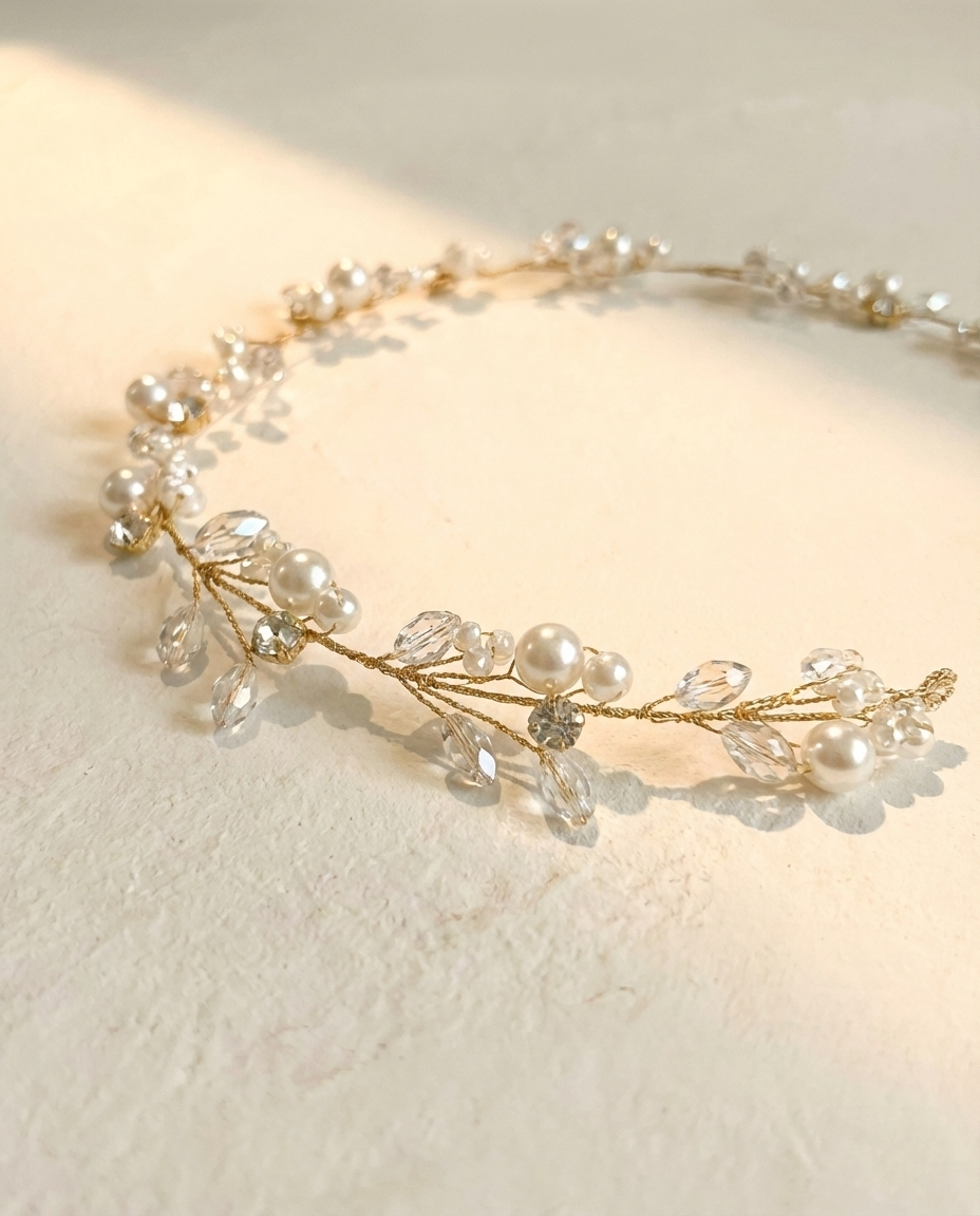 Bridal hair vine crystals and dainty pearls