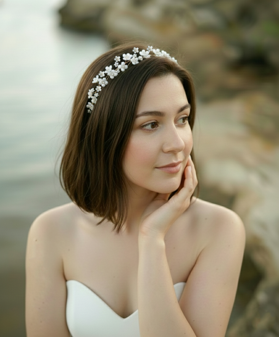 Bridal hair vine dainty pearl florals