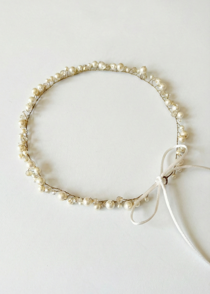 Pearl and Crystal Bridal Hair Vine with a bow