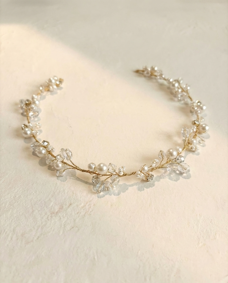 Bridal hair vine crystals and dainty pearls