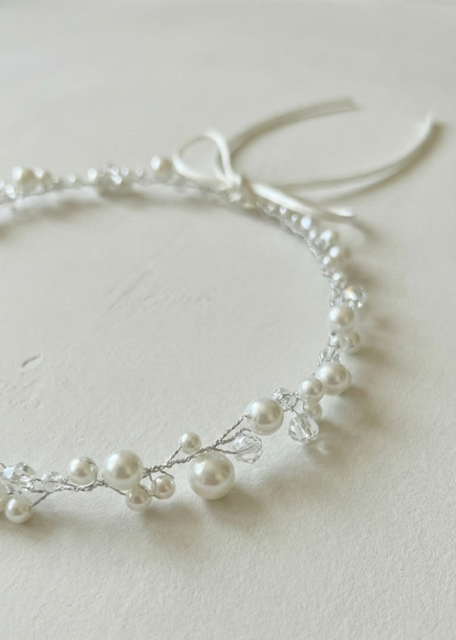 Pearl and Crystal Bridal Hair Vine with a bow