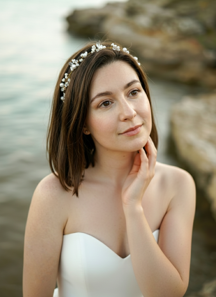 Bridal hair vine crystals and dainty pearls