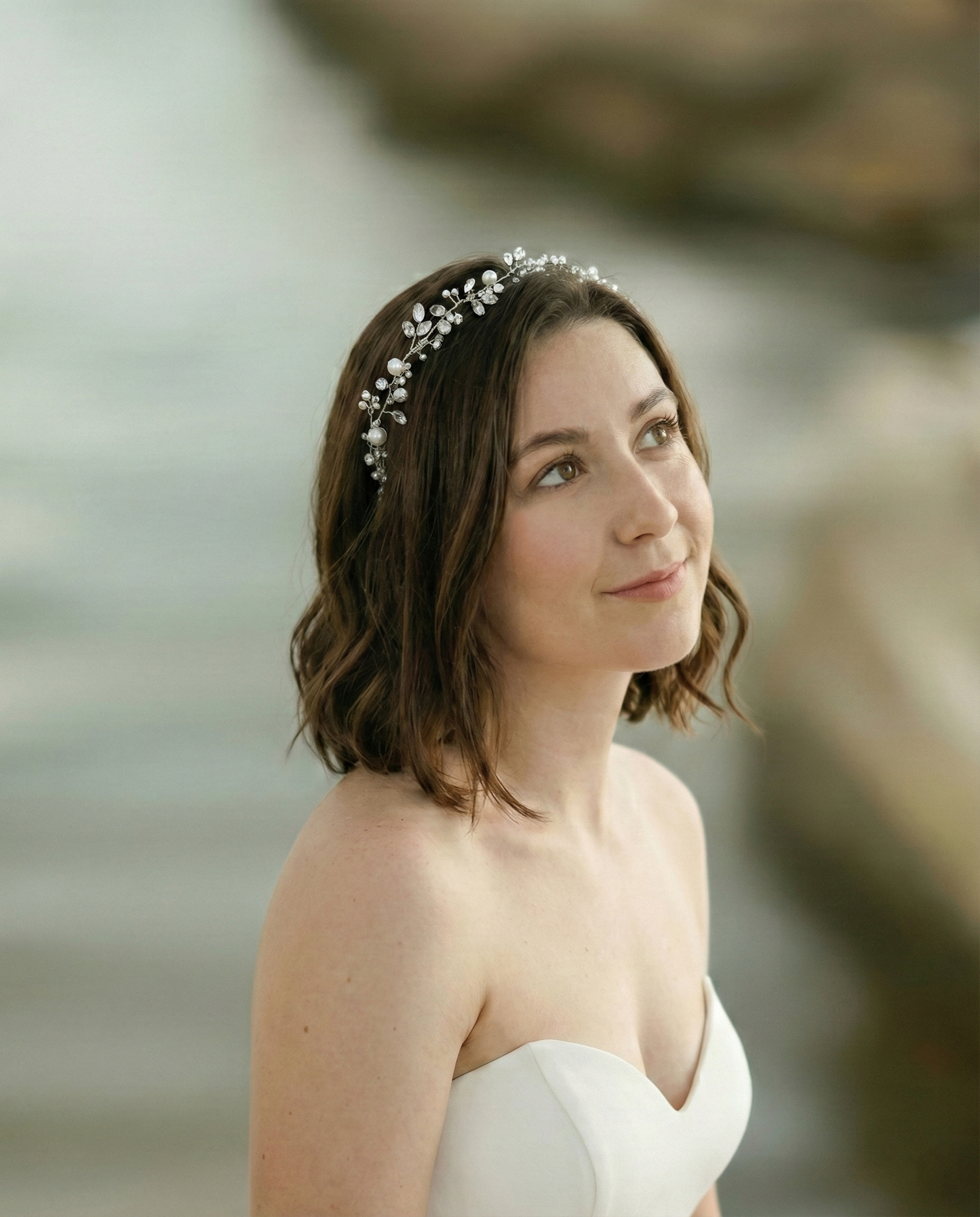 Bridal hair vine silver rhinestones with tiny white glass beads