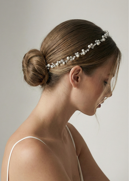 Pearl and Crystal Bridal Hair Vine with a bow