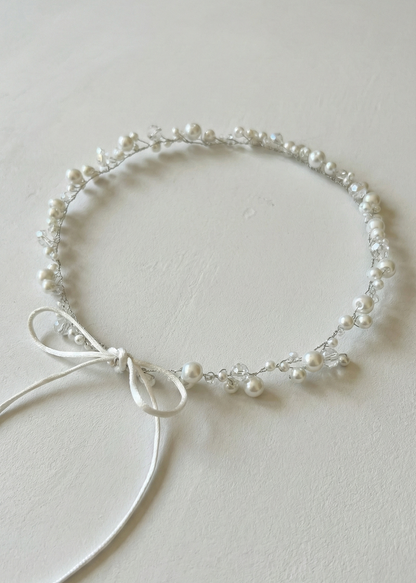 Pearl and Crystal Bridal Hair Vine with a bow