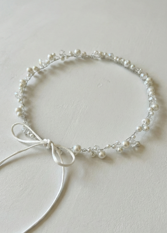 Pearl and Crystal Bridal Hair Vine with a bow