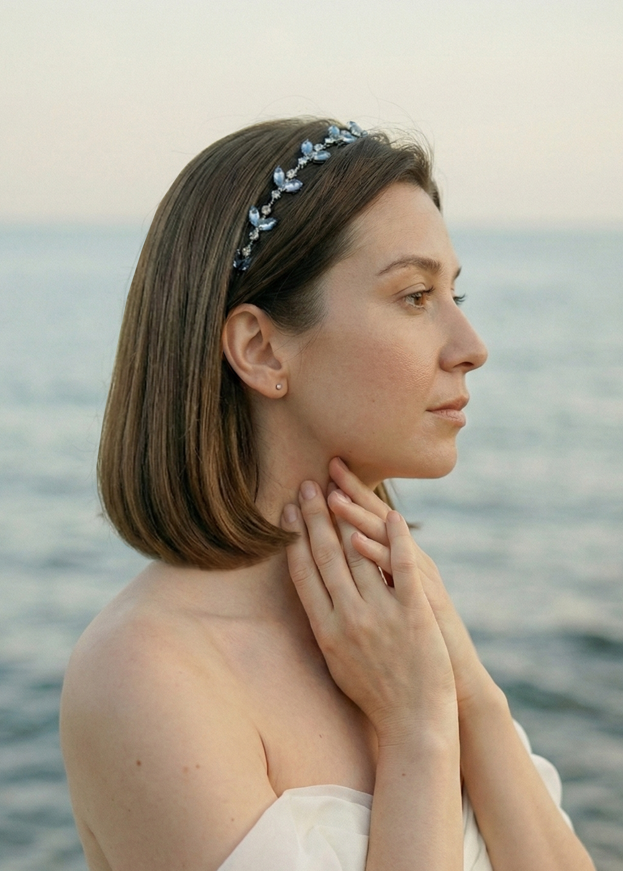 Bridal hair vine with silver rhinestones and glass beads