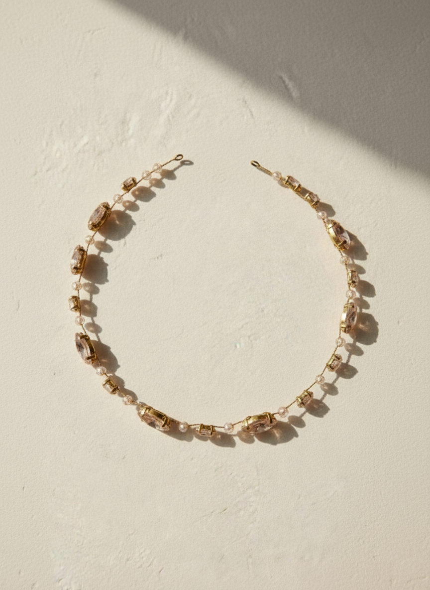 Bridal hair vine champagne crystals