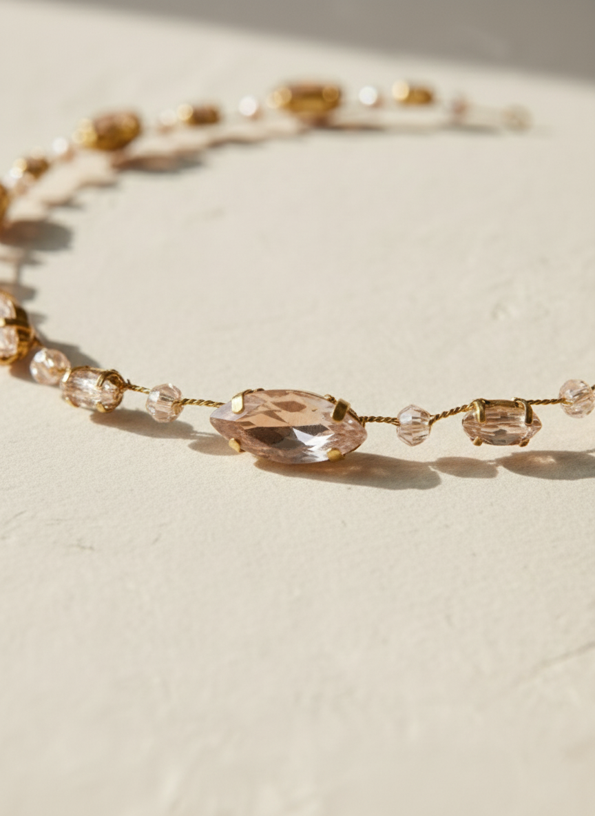 Bridal hair vine champagne crystals