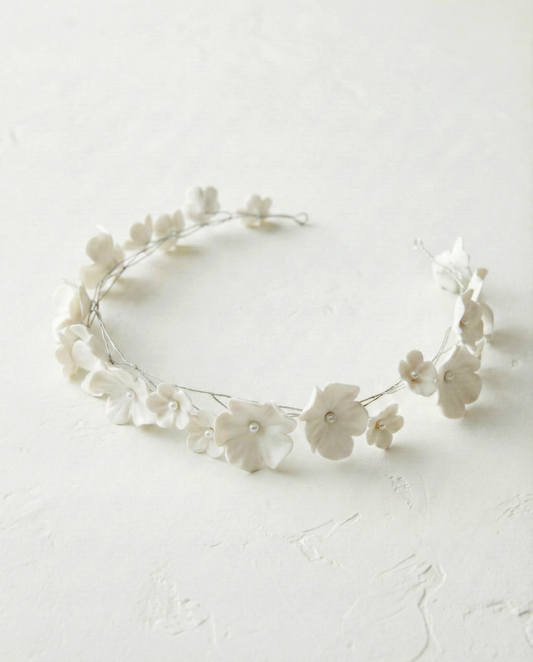 Bridal hair vine with white flowers